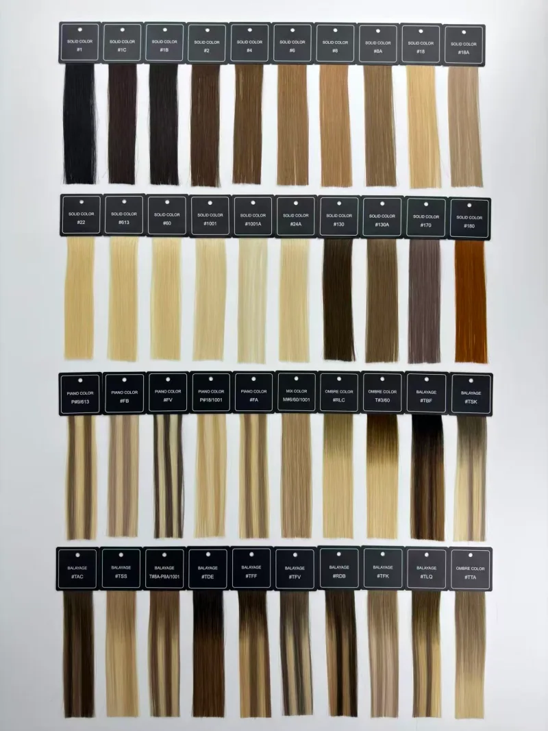 Northvale physical shade board showing solid, highlighted, rooted and blended hair colors